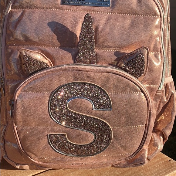 Rose Gold Quilted Unicorn Initial  Backpack “S” - Picture 2 of 11